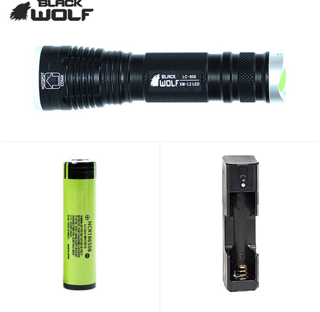 블랙울프 LC-858 자전거라이트 세트 캠핑랜턴 LED 라이트 손전등 후레쉬 18650, 기본세트, 3500mAh, 블랙, 1개