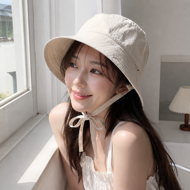 데일리앤코 와이드챙 턱끈 버킷햇 햇빛가리개 벙거지모자