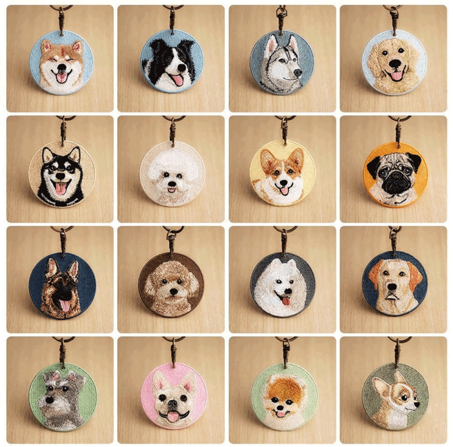 구름상회 강아지 얼굴 양면 자수키링 가방키링 자수패치 열쇠고리, 갈색 푸들, 1개