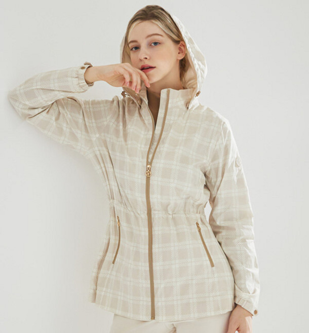슈페리어 슈페리어 여성 체크 프린트 힙기장 점퍼 라이트 베이지 (IW0EJP30251)