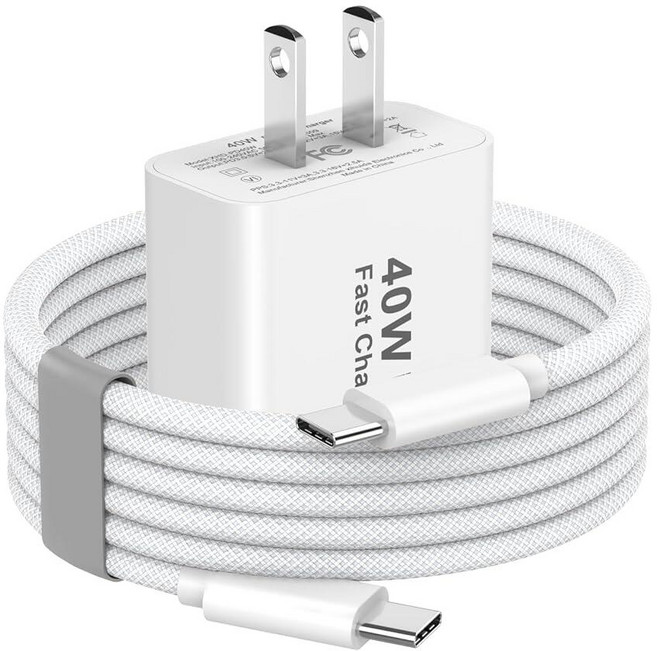 아이폰 17 프로 맥스 충전기 고속 충전 2팩 40W USB C 블록 3m(10피트) 길이 타입 to 충전 케이블 17/17 맥스/17 프로/에어/16/16 맥스/15/15, 1P-6FT, 화이트+그레이
