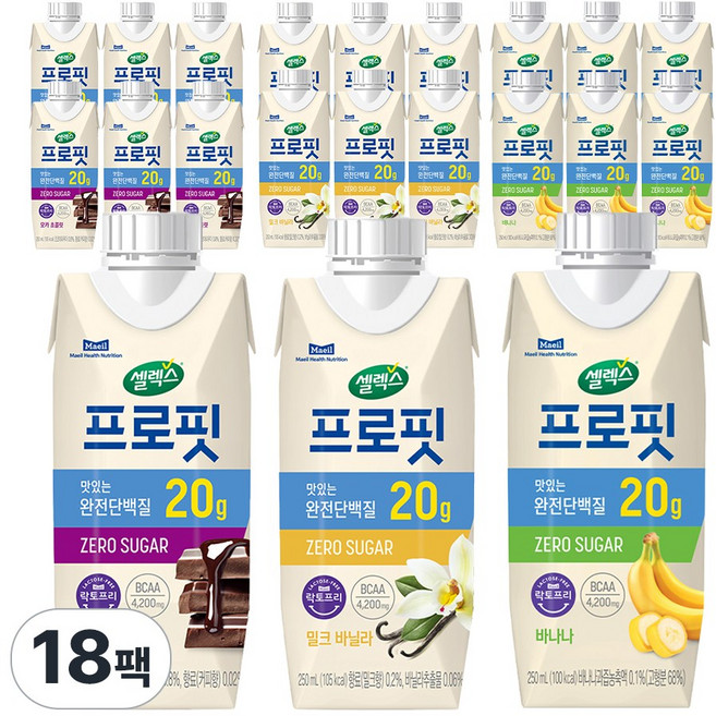 셀렉스 프로핏 250ml (모카초콜릿6 +밀크바닐라6 +바나나6), 18개