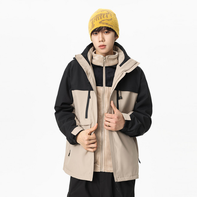 3-in-1 바람막이+플리스 세트 커플 바람막이 방수 후드 점퍼 아웃도어 바람막이 후드 등산복 아웃도어 겨울 점퍼