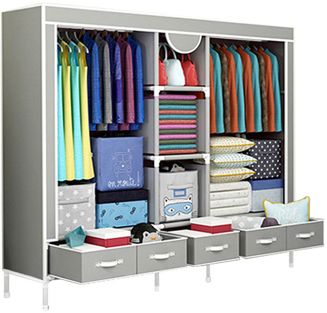 MAME 조립식 비키니 옷장 행거 원룸 서랍형 옷장 180, 그레이