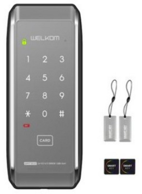솔리티 웰콤 샷시문 전용 스마트 보조키 손잡이 없음 도어락 보조키 손잡이 없음 도어락 WAT-310 + 걸이형 카드키 2p + 스티커형 카드키 2p, WAT-310 스마트 도어록, 고객직접설치