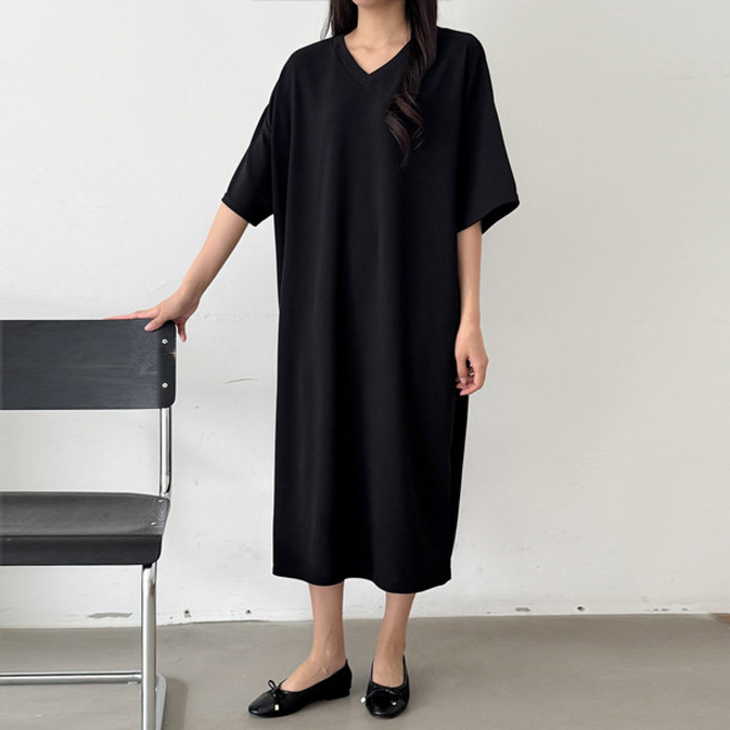 마이쏭 여성 빅사이즈 루즈핏 여름원피스 스너그양브이넥오버핏롱원피스