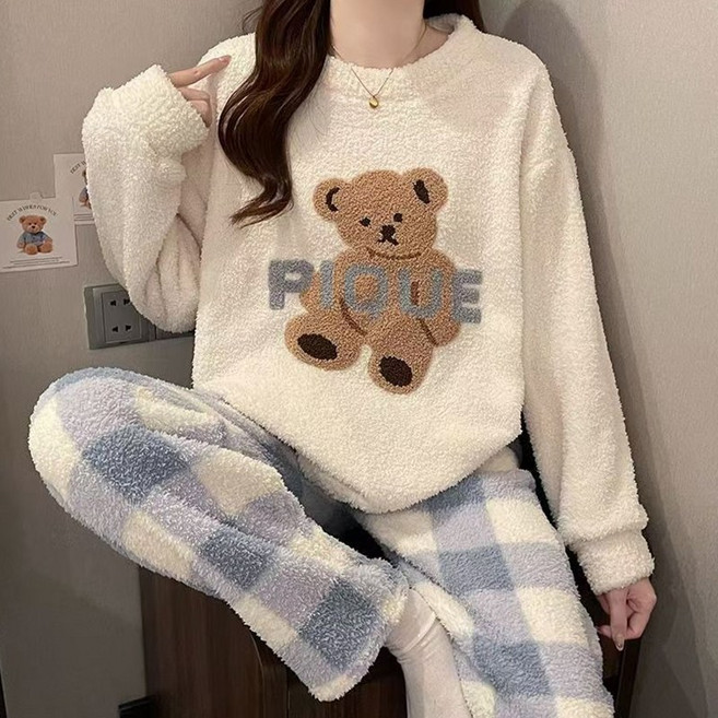 겨울 여성 카툰 코랄 플리스 두꺼운 보온 홈웨어