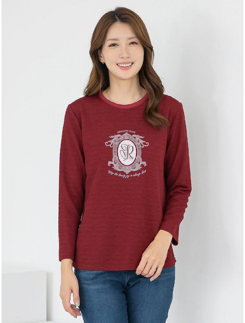 모슬린 엄마옷 라운드 긴팔 주름 티셔츠 MQG124680 마담 미시 중년여성 빅사이즈 할머니옷 50대 60대 70대