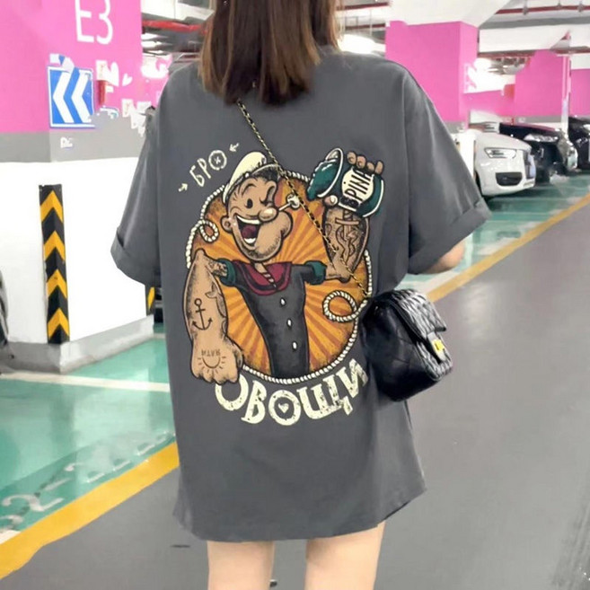 M-4XL 大尺碼MORJIN墨錦100%純棉短袖T恤大碼女裝2023高街卡通印花休閑tee