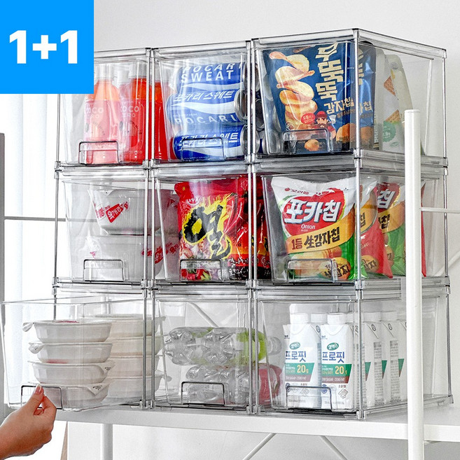 [정리전문가추천] 1+1 루시아이 적층식 실버 프레임 팬트리 정리함, 투명색, 2개