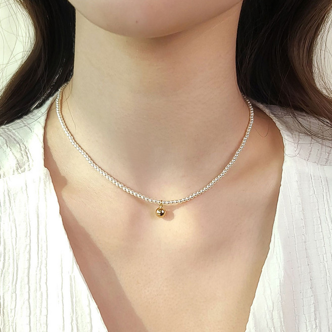 초콜리트쥬얼리 쥬엘 큐빅 볼 하트 팬던트 골드체인 3mm 밥풀 진주 목걸이 7컬러