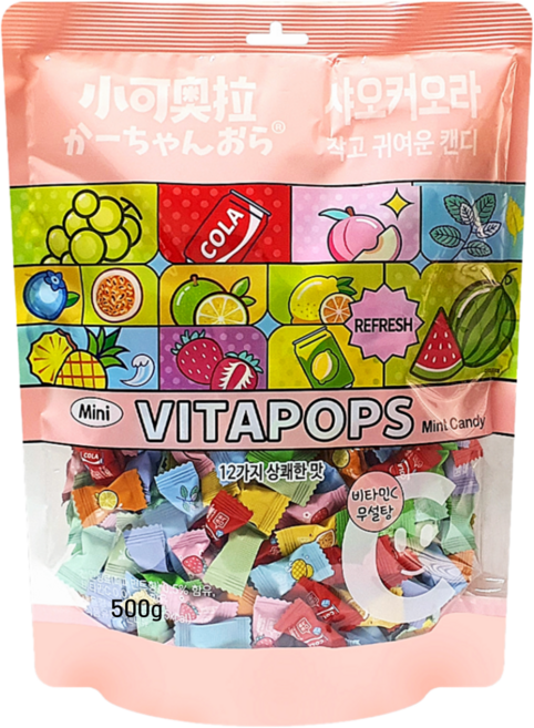 [공식수입 정품] 샤오커오라 캔디 베트남 사탕 간식 무설탕 알사탕 개별포장 비타민C + 드럼스틱 젤리, 500g, 1개