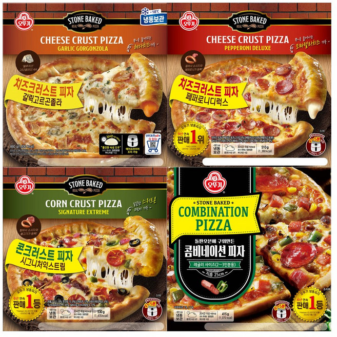 오뚜기 피자 4종 세트 (페페로니디럭스+갈릭고르곤졸라+시그니처익스트림+콤비), 1세트, 1.915kg