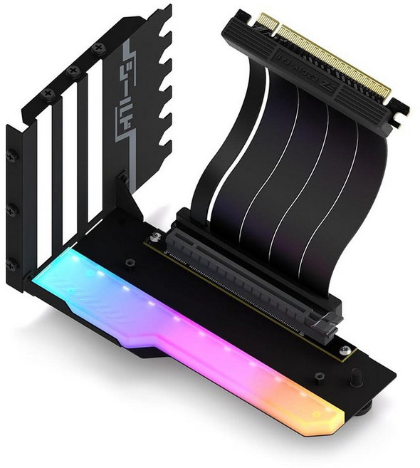 EZDIY-FAB 고속 PCIE 4.0 라이저 케이블이 있는 수직 GPU 마운트 ARGB 모듈 115mm/4.52인치 유연한 연장 90도 커넥터 완전히 열린 PCIe 슬, 블랙
