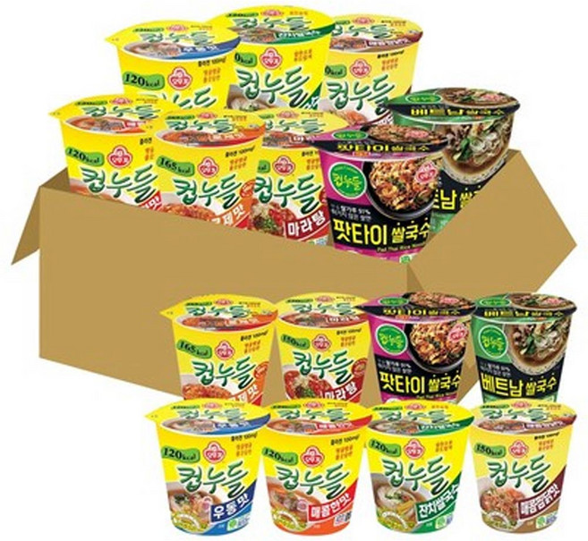 오뚜기 컵누들 8종 16개(매콤2+우동2+잔치쌀국수2+매콤찜닭2+로제2+마라2+베트남쌀국수2+팟타이쌀국수2), 16개