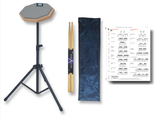 연습용 드럼패드 드럼 스틱 악보포함 올인원 세트, 회색 드럼패드+드럼스틱+스탠드+연습악보, 1개, 1세트
