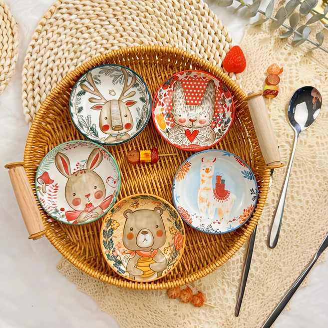 BLOWFISHFUGU 귀여운 동물 시리즈반찬그릇 반찬그릇세트 양념 그릇 소스볼 9.3CM, 1세트, 레드+주황색+흑녹색+녹색+블루 - 쿠팡