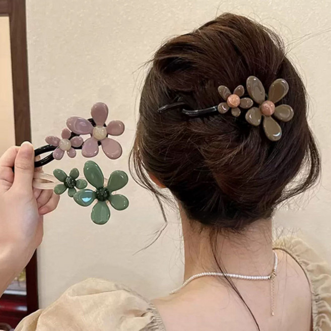 [3개세트] 워더미 투플라워 트위스트 올림머리 비녀 여성 헤어 클립핀 F638