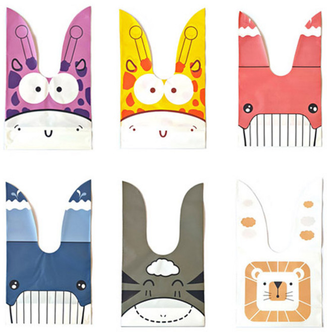 동물비닐백봉투 선물포장 6종, 60개입, 1개