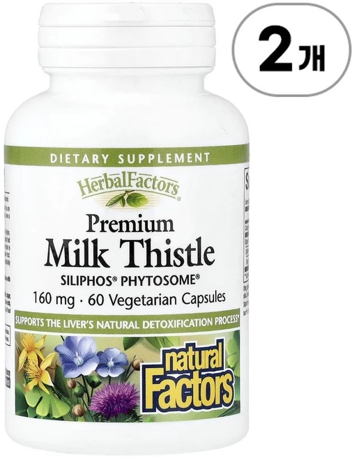 내추럴 팩터스 프리미엄 밀크씨슬 160mg Natural Factors Herbal Factors® Premium Milk Thistle 160 mg 60정, 2개 - 쿠팡