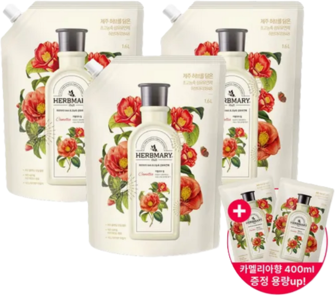 허브마리 1848 섬유유연제 카멜리아 힐 리필, 1.6L, 3개
