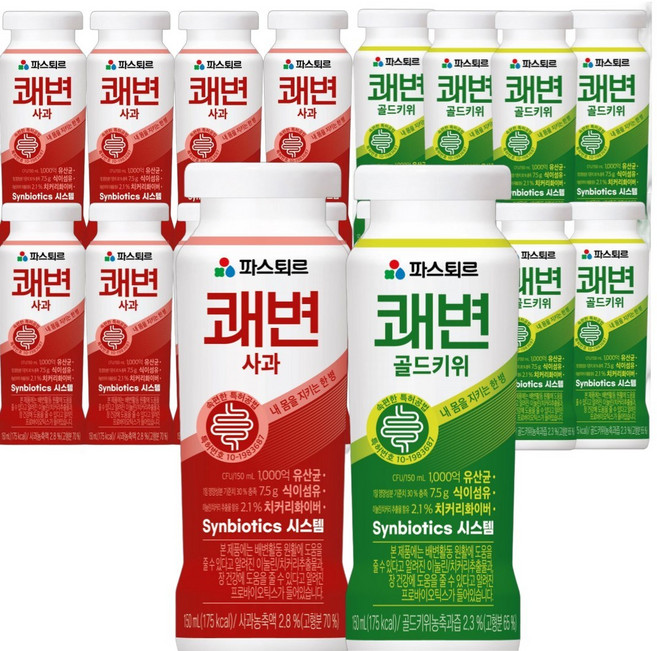 파스퇴르 쾌변 요구르트 150ml 혼합16입(사과 8입+골드키위 8입), 단품없음, 16개