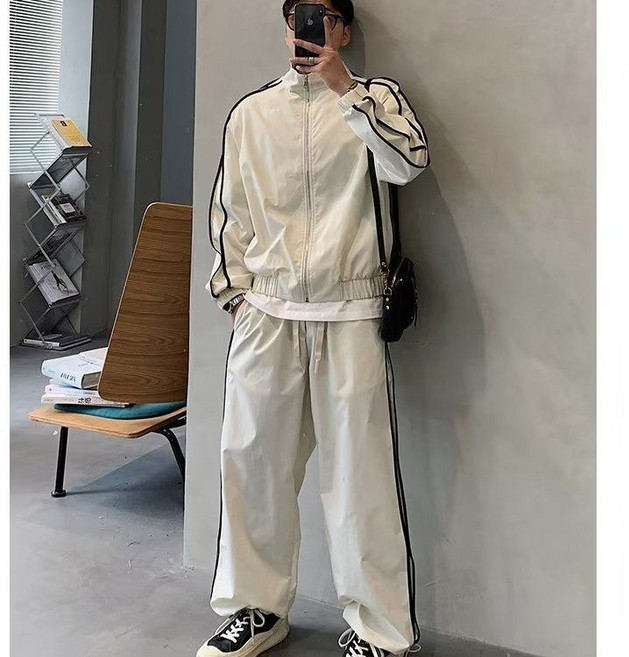 MAKABORO 남성 바람막이 투피스 세트 바람막이 점퍼 캐주얼 긴바지 트레이닝 봄가을 투피스