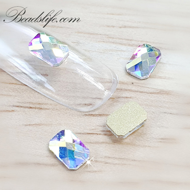 비즈라이프 노핫픽스 플랫백 네일스톤 모양 3번 크리스탈AB 10개, 1봉, 4-6mm직사각