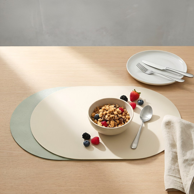 올드퓨처 양면 가죽 테이블매트 방수 코팅, 2개, 45*30, 그린+크림