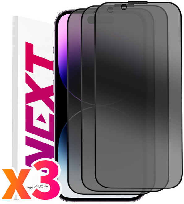 NEXTMOBILE 1+1+1 아이폰14 프로 프로맥스 플러스 터치감 좋은 사생활 보호 풀커버 강화유리 액정 보호 필름, 3개