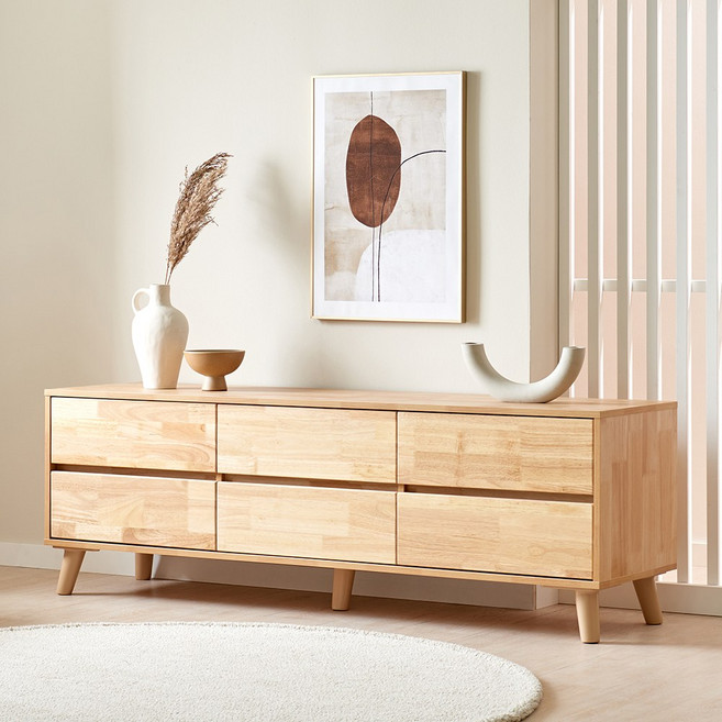 퍼니하우스 앨리스 2단 서랍 고무나무 원목 거실장 1500 수납 tv다이 거실 티비 장식장