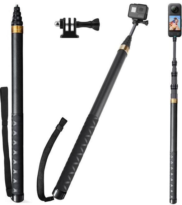 탄소섬유 액션 카메라 셀카봉 3M 신축형 인스타360 고프로 DJI 호환 스텔스 셀카봉 초경량 캠핑 스키 하이킹용, 1개, SO-085