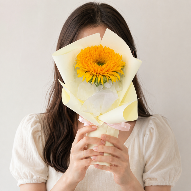그림 속에서 피어난 듯한 테디베어 해바라기 한송이 꽃다발 꽃배송 스승의날 생일 축하 출산 임신 퇴사 승진, 1개, 테디베어 1송이