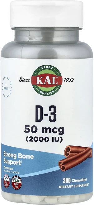 KAL D-3 시나몬 50mcg (2000IU) 츄어블 200정, 4개 - 쿠팡