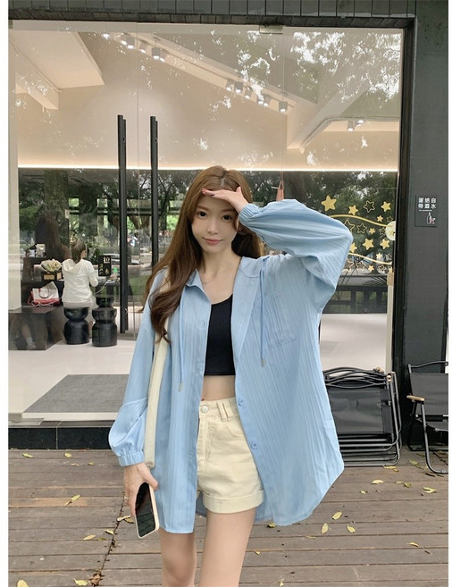 L-4XL 大尺碼長袖防曬衣女夏季百搭中長款寬松開衫連帽薄款外套