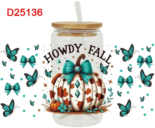UV DTF 추수감사절 스티커 랩 프린트 16 Oz Libbey 유리용 DIY 방수 승화 가능 D24823, 01 23cmX11cm, 07 D25136