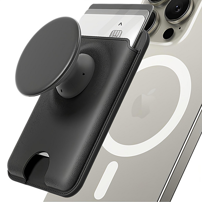 신지모루 M 탭톡 월렛 그립 홀더 카드지갑 케이스, 블랙, 1개 - 맥세이프 카드케이스