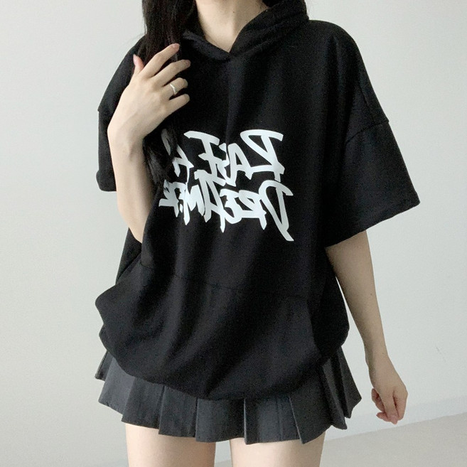 [국내제작] 데이지클로젯 드리머 레터링 오버핏 반팔 후드 티셔츠 / 봄 여름 가을 레이어드 기본템 루즈핏 남녀공용 빅사이즈 프린팅 프린트 캐주얼 학생 교복템 기본템 데일리 유니크