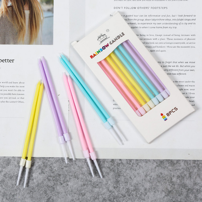 쁘아 생일초 레인보우롱파스텔 초, 1개