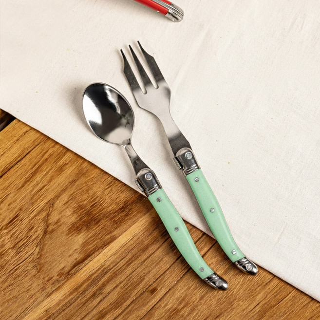 장네론 라귀올 티세트 2P 세트 디저트 티스푼 티포크, 1개, 티스푼 + 티포크, 그린