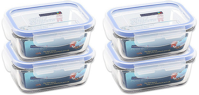 루미낙 퓨어박스 직사각 밀폐용기, 소(385ml)_블루, 4개