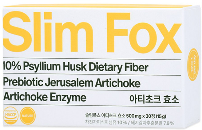 [한방병원 입점] 슬림폭스 차전자피 식이섬유 돼지감자 영양제 변비 뱃살 다이어트 효소 파로 효소100% 식약청인증, 1박스, 30정
