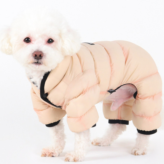 독스랩 강아지 올인원 패딩 양면 초경량 애견 겨울옷, 1개, 아이보리/오렌지 (올인원)
