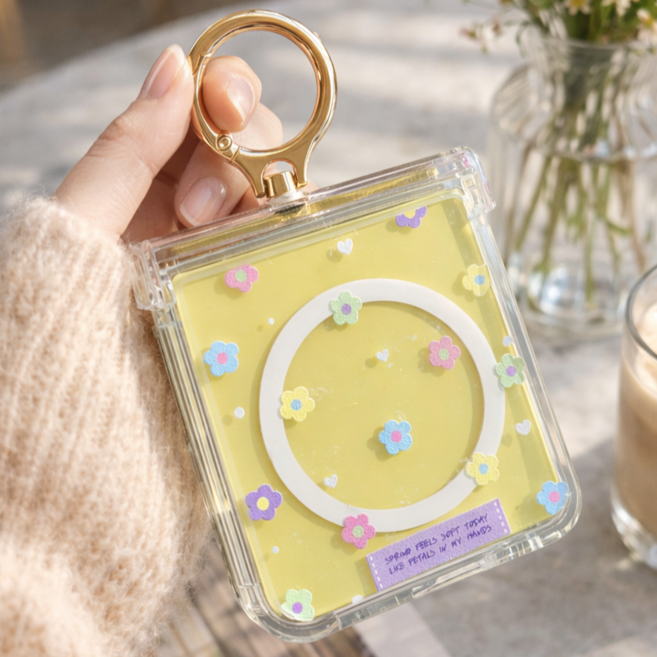 갤럭시Z플립 러블리블룸 투명 맥세이프 힌지보호 핑거링케이스