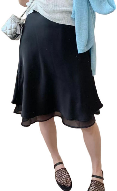 마이클로젯 MC0155 허리밴딩 쉬폰안감 A라인 실크 스커트