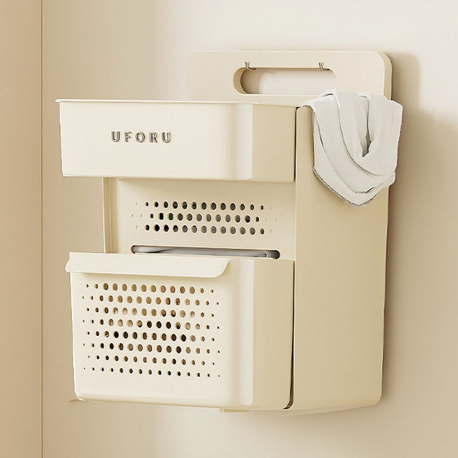 허니버블 리빙 세탁바구니 벽걸이형, 화이트