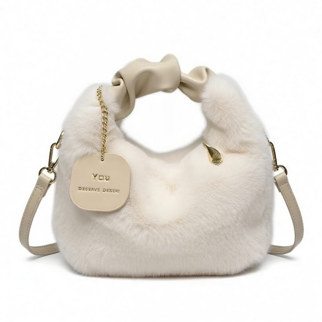 해피유 퍼피 호보백 미니 폭신 털가방 리본 손잡이 숄더백