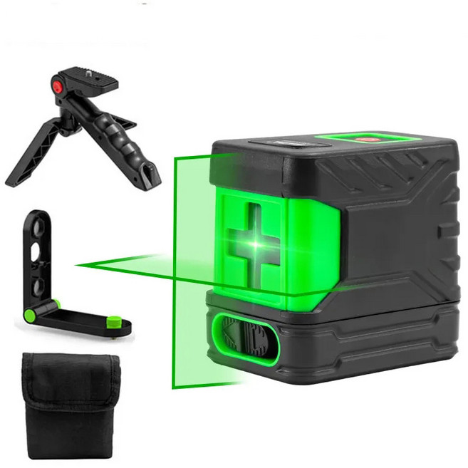 휴대용 고성능 수평기 미니 레이저 레벨기 그린레이저 2라인 수평 수직 각도측정기 자동 수평계 줄자 겸용 초소형 고정밀 방진 방수 실내외 공용 레이저 수평기, 1개