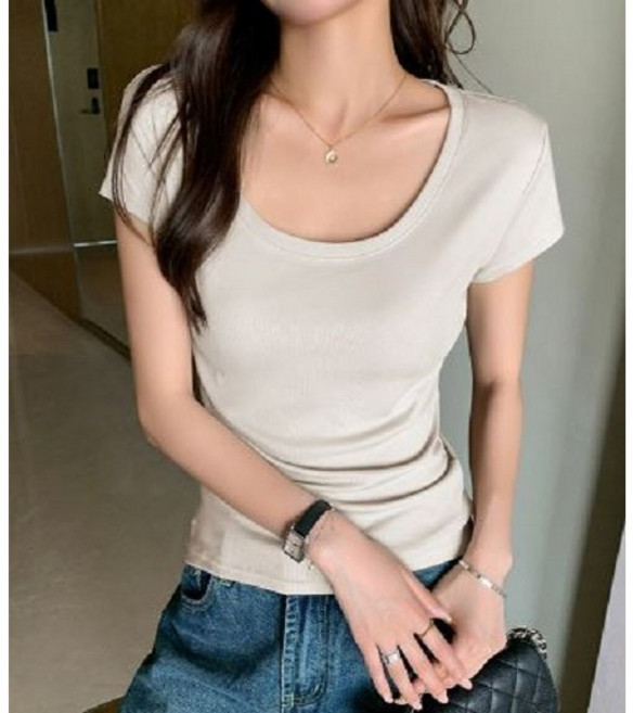 슬림핏 U넥 텐셀 반팔 티셔츠 체형보정 무지 기본 이너티