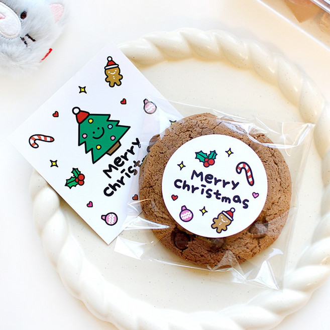 크리스마스 쁘띠 원형 스티커 30장 성탄절 선물 포장스티커 감성 답례 떡 베이킹 플라워